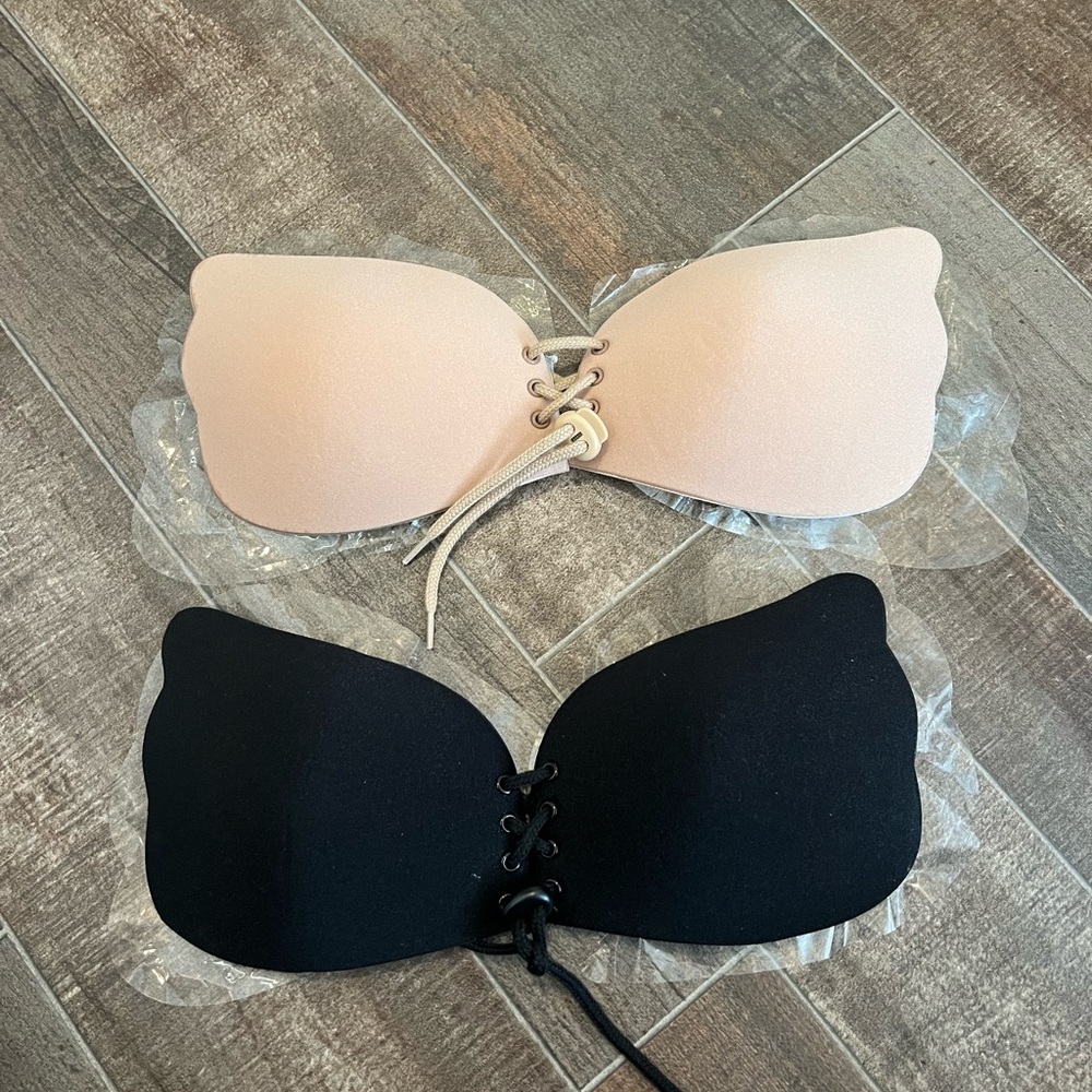 Lace-Up Strapless Adhesive Bras - Nude and Black